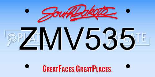 ZMV535 South Dakota License Plate