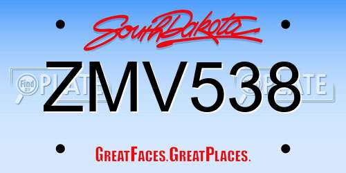 ZMV538 South Dakota License Plate