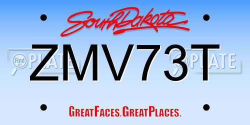 ZMV73T South Dakota License Plate