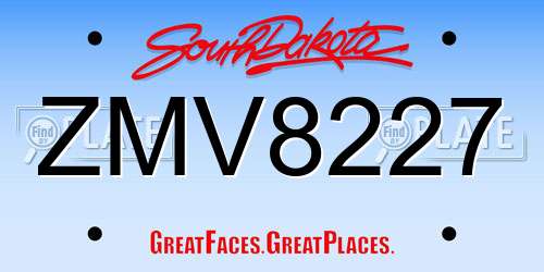 ZMV8227 South Dakota License Plate
