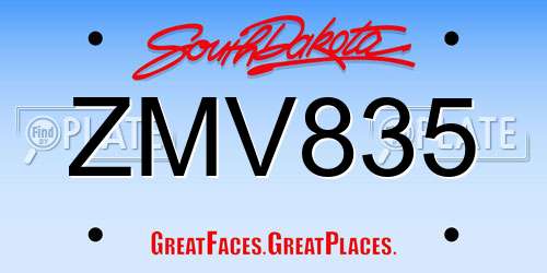ZMV835 South Dakota License Plate