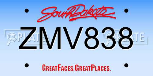 ZMV838 South Dakota License Plate