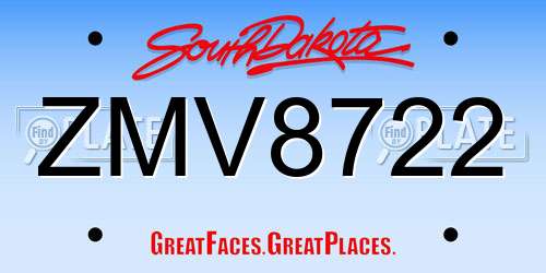 ZMV8722 South Dakota License Plate