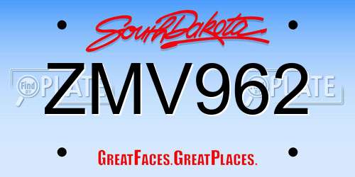 ZMV962 South Dakota License Plate