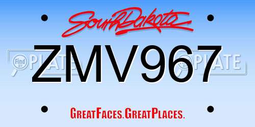 ZMV967 South Dakota License Plate