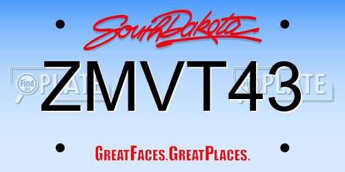 ZMVT43 South Dakota License Plate