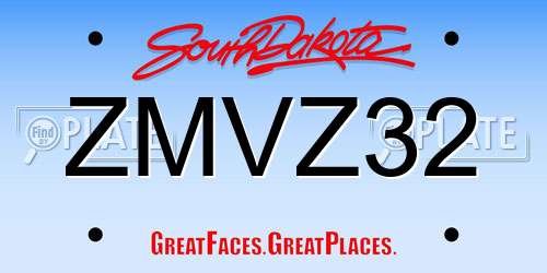 ZMVZ32 South Dakota License Plate