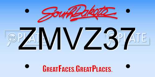 ZMVZ37 South Dakota License Plate