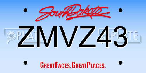 ZMVZ43 South Dakota License Plate
