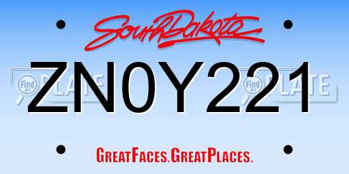 ZN0Y221 South Dakota License Plate