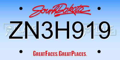 ZN3H919 South Dakota License Plate