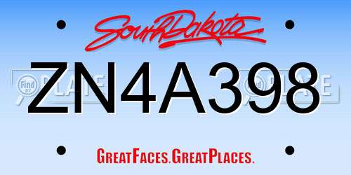 ZN4A398 South Dakota License Plate