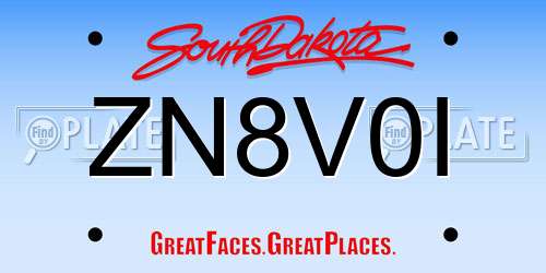 ZN8V0I South Dakota License Plate