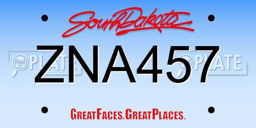 ZNA457 South Dakota License Plate