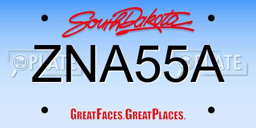 ZNA55A South Dakota License Plate