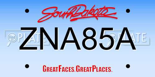 ZNA85A South Dakota License Plate