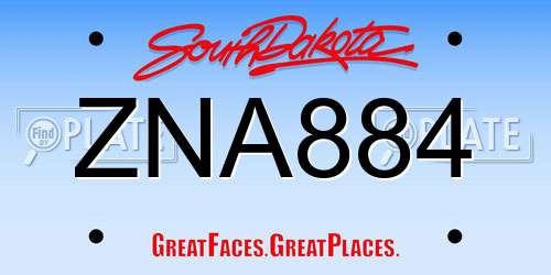 ZNA884 South Dakota License Plate