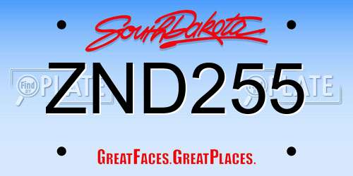 ZND255 South Dakota License Plate