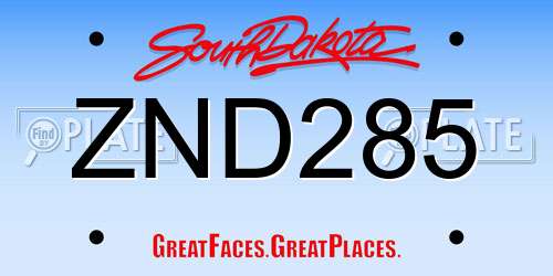 ZND285 South Dakota License Plate