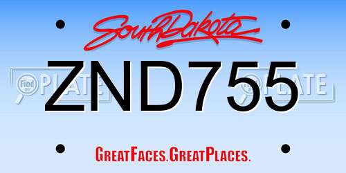 ZND755 South Dakota License Plate