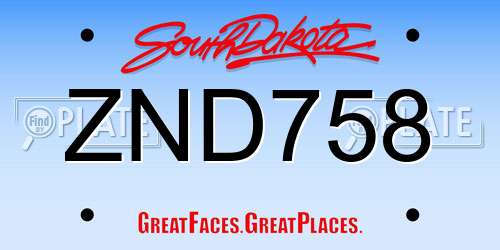 ZND758 South Dakota License Plate