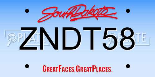 ZNDT58 South Dakota License Plate