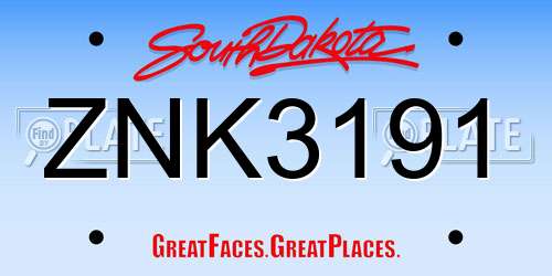 ZNK3191 South Dakota License Plate