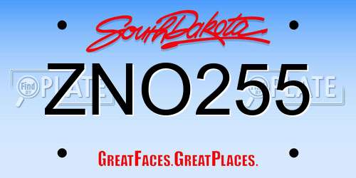 ZNO255 South Dakota License Plate