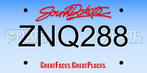 ZNQ288 South Dakota License Plate