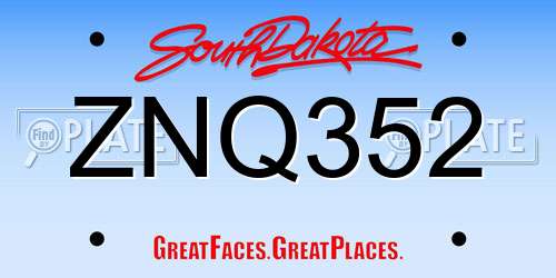 ZNQ352 South Dakota License Plate