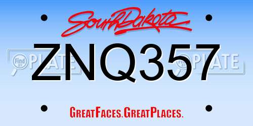 ZNQ357 South Dakota License Plate