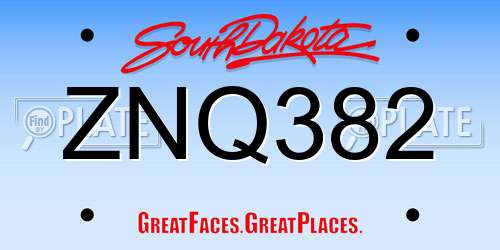 ZNQ382 South Dakota License Plate