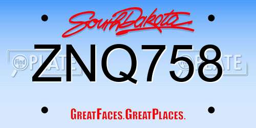 ZNQ758 South Dakota License Plate
