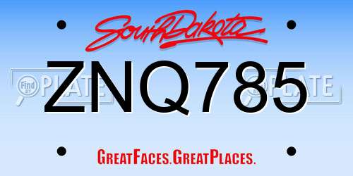 ZNQ785 South Dakota License Plate
