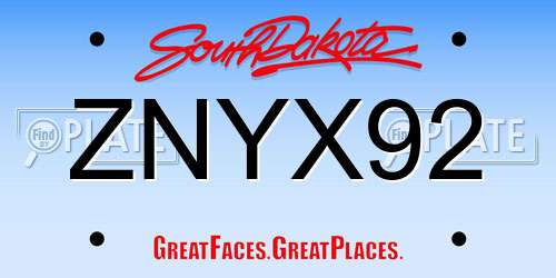 ZNYX92 South Dakota License Plate
