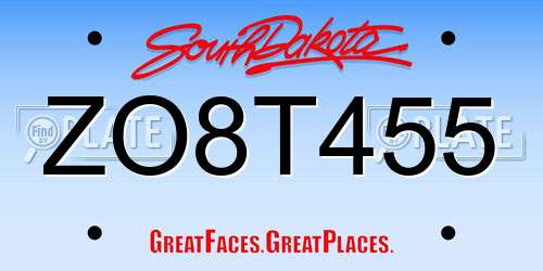 ZO8T455 South Dakota License Plate