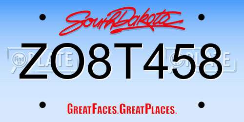 ZO8T458 South Dakota License Plate