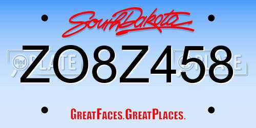 ZO8Z458 South Dakota License Plate