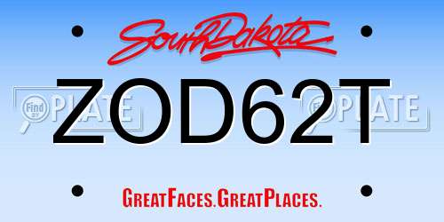 ZOD62T South Dakota License Plate