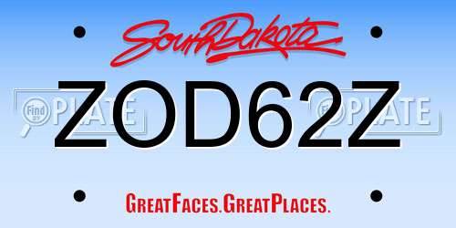 ZOD62Z South Dakota License Plate