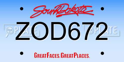 ZOD672 South Dakota License Plate
