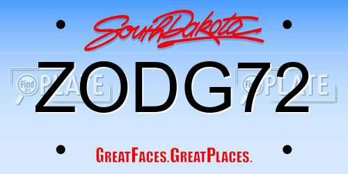 ZODG72 South Dakota License Plate
