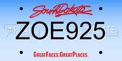 ZOE925 South Dakota License Plate