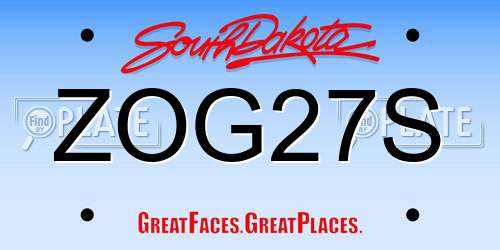 ZOG27S South Dakota License Plate
