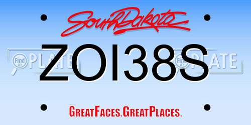 ZOI38S South Dakota License Plate