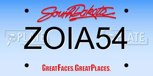 ZOIA54 South Dakota License Plate
