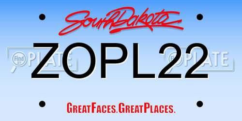 ZOPL22 South Dakota License Plate