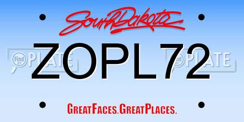 ZOPL72 South Dakota License Plate