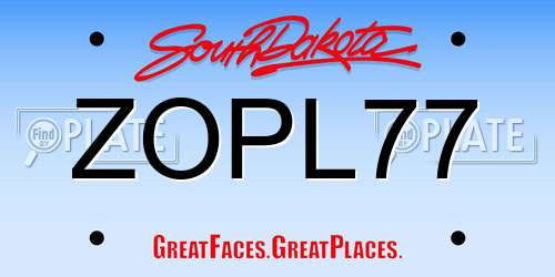 ZOPL77 South Dakota License Plate