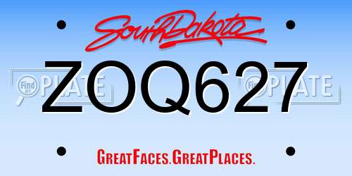 ZOQ627 South Dakota License Plate